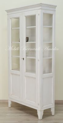 Vetrina in legno stile country finitura bianco anticato con 2 ante a vetro